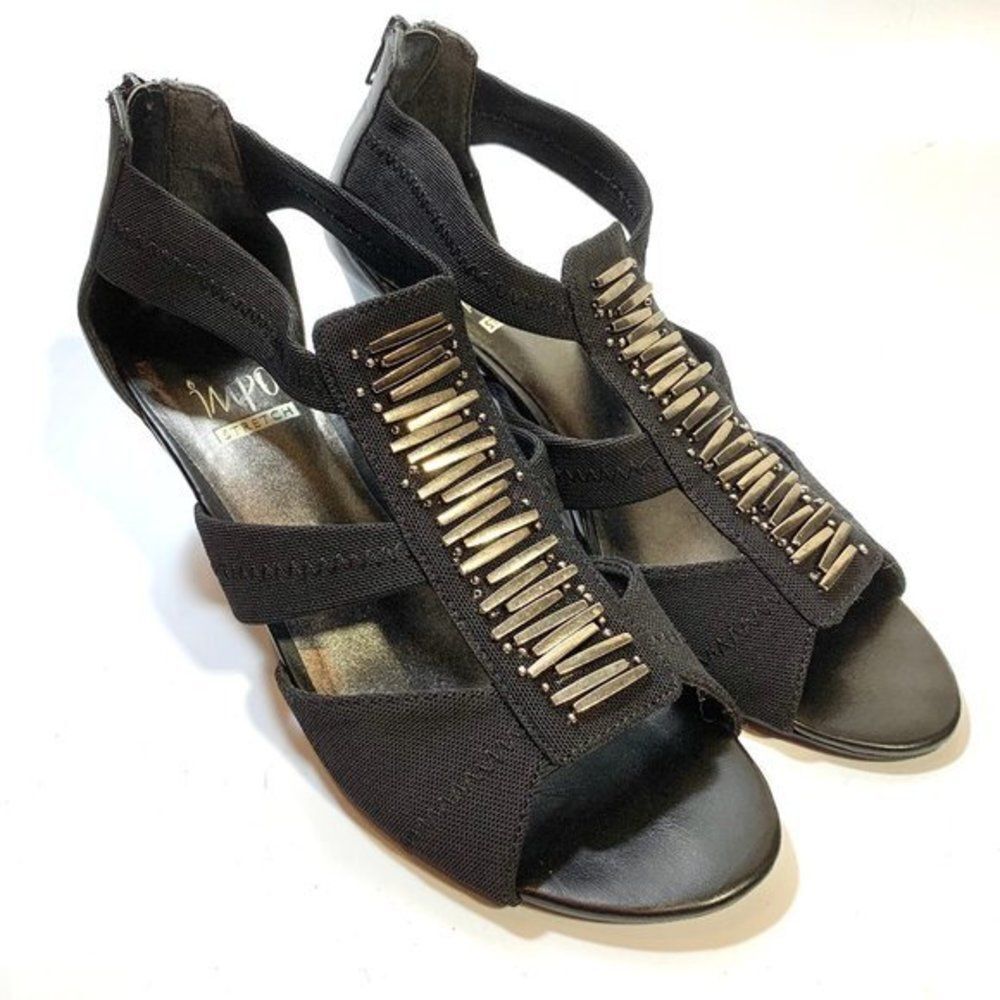 IMPO Black Stretch Jeweled Wedge Heel/Shoe